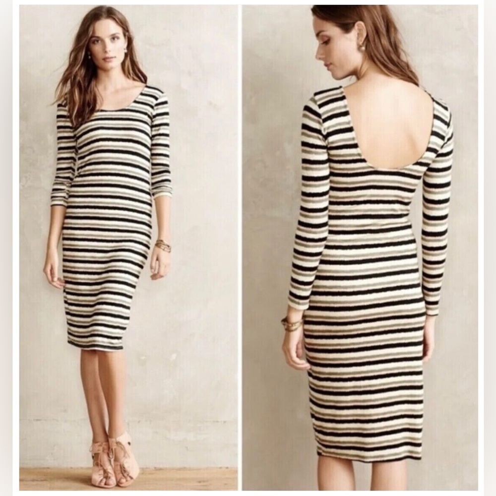Striped scoop neck long sleeve dress - XS